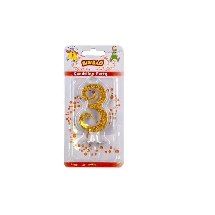 Candelina numero 3 oro glitter, 1pz.