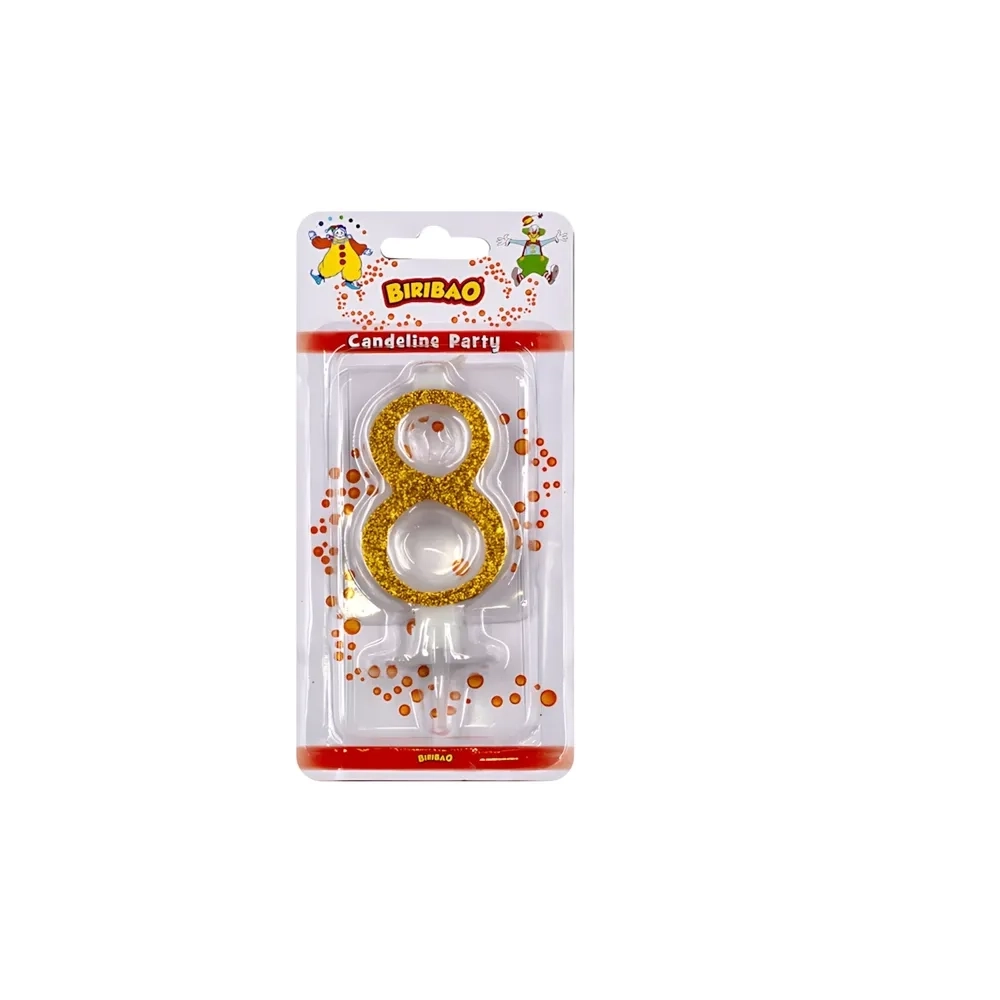 Candelina numero 8 oro glitter, 1pz.