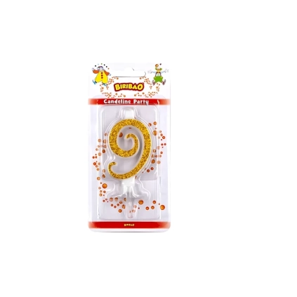 Candelina numero 9 oro glitter, 1pz.