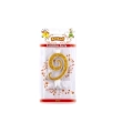 Candelina numero 9 oro glitter, 1pz.