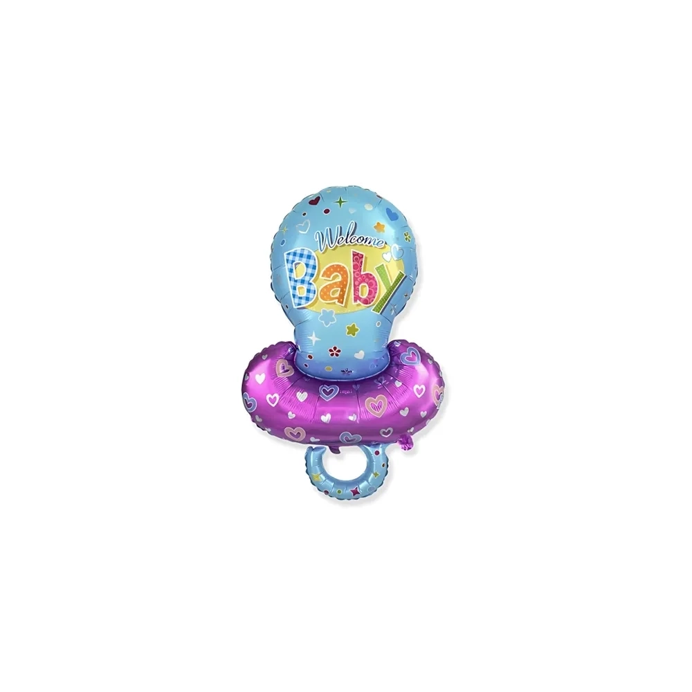 Palloncini Ciuccio Celeste con testo Welcome Baby 14" (35cm) in mylar, 5pz.