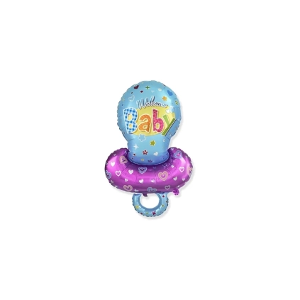 Palloncini Ciuccio Celeste con testo Welcome Baby 14" (35cm) in mylar, 5pz.