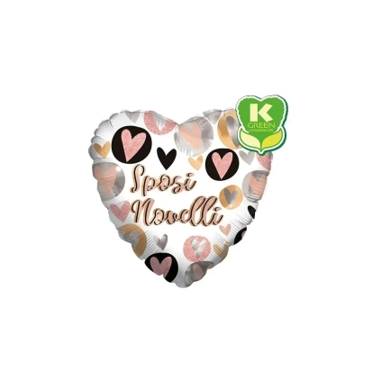 Palloncino cuore Sposi Novelli standard shape 18" (45cm) in mylar, 1pz.