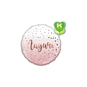 Palloncino Rosa con Drops e scritta Auguri standard shape 18" (45cm) in mylar, 1pz.