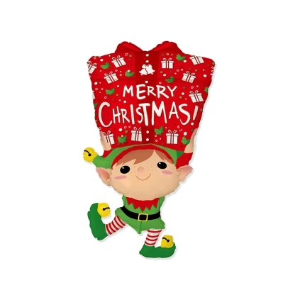 Palloncino Elfo con testo Merry Christmas mega shape 42" (106cm) in mylar, 1pz.