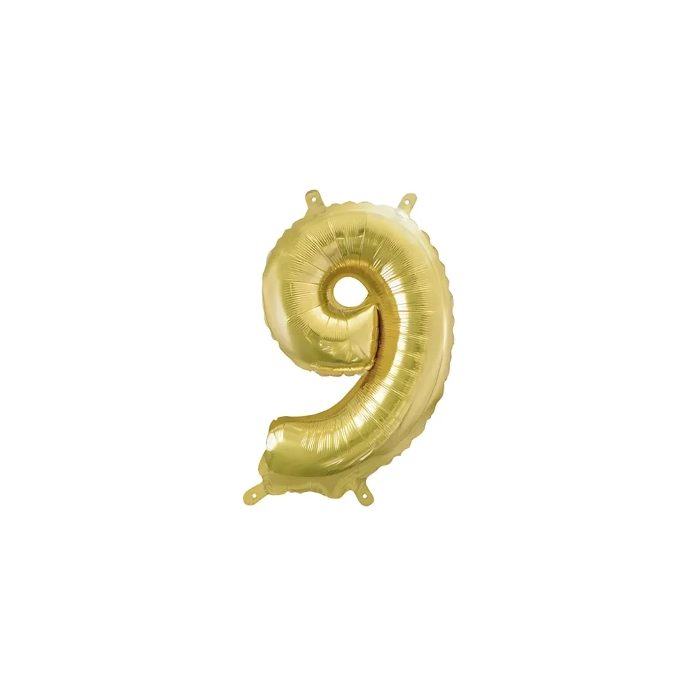 Palloncino numero 9 Champagne con valvola mini shape 14" (35cm) in mylar, 1pz.