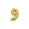 Palloncino numero 9 Champagne con valvola mini shape 14" (35cm) in mylar, 1pz.