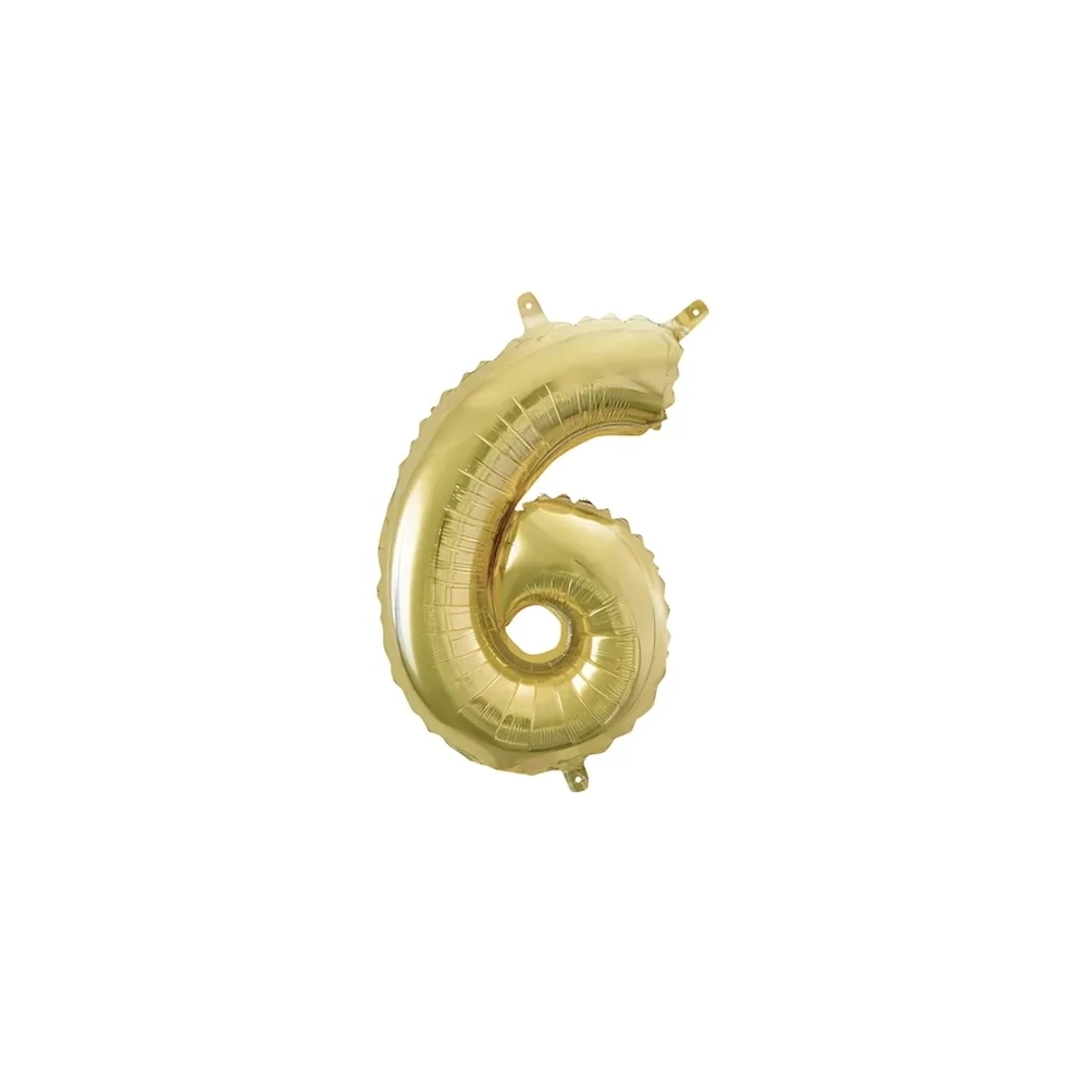 Palloncino numero 6 Champagne con valvola mini shape 14" (35cm) in mylar, 1pz.