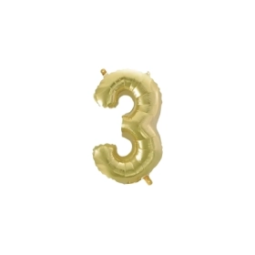 Palloncino numero 3 Champagne con valvola mini shape 14" (35cm) in mylar, 1pz.