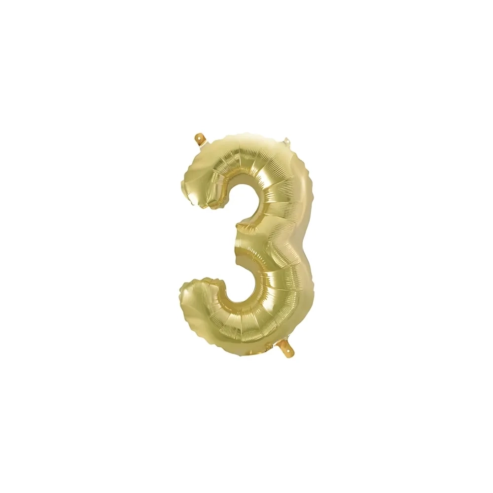 Palloncino numero 3 Champagne con valvola mini shape 14" (35cm) in mylar, 1pz.
