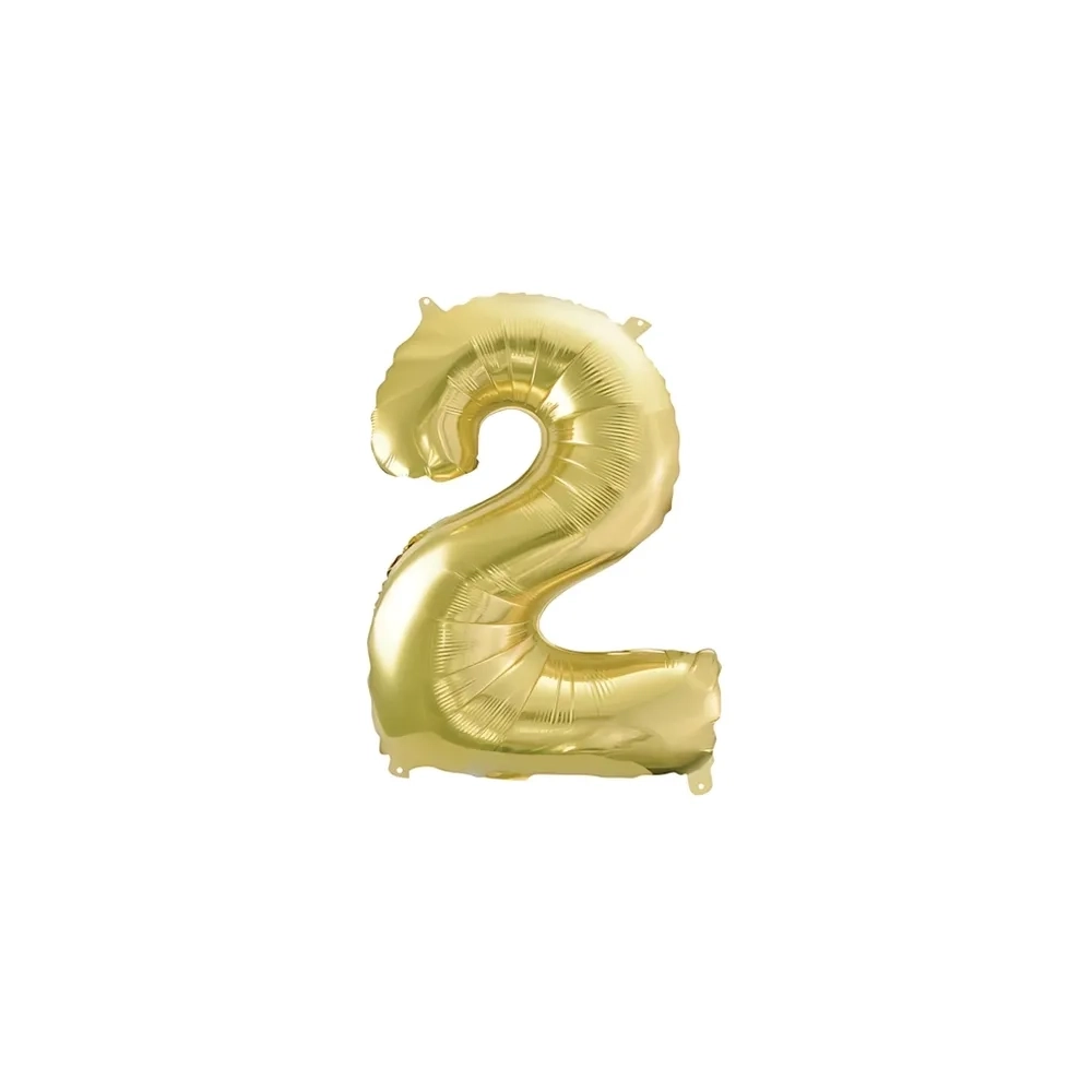 Palloncino numero 2 Champagne con valvola mini shape 14" (35cm) in mylar, 1pz.