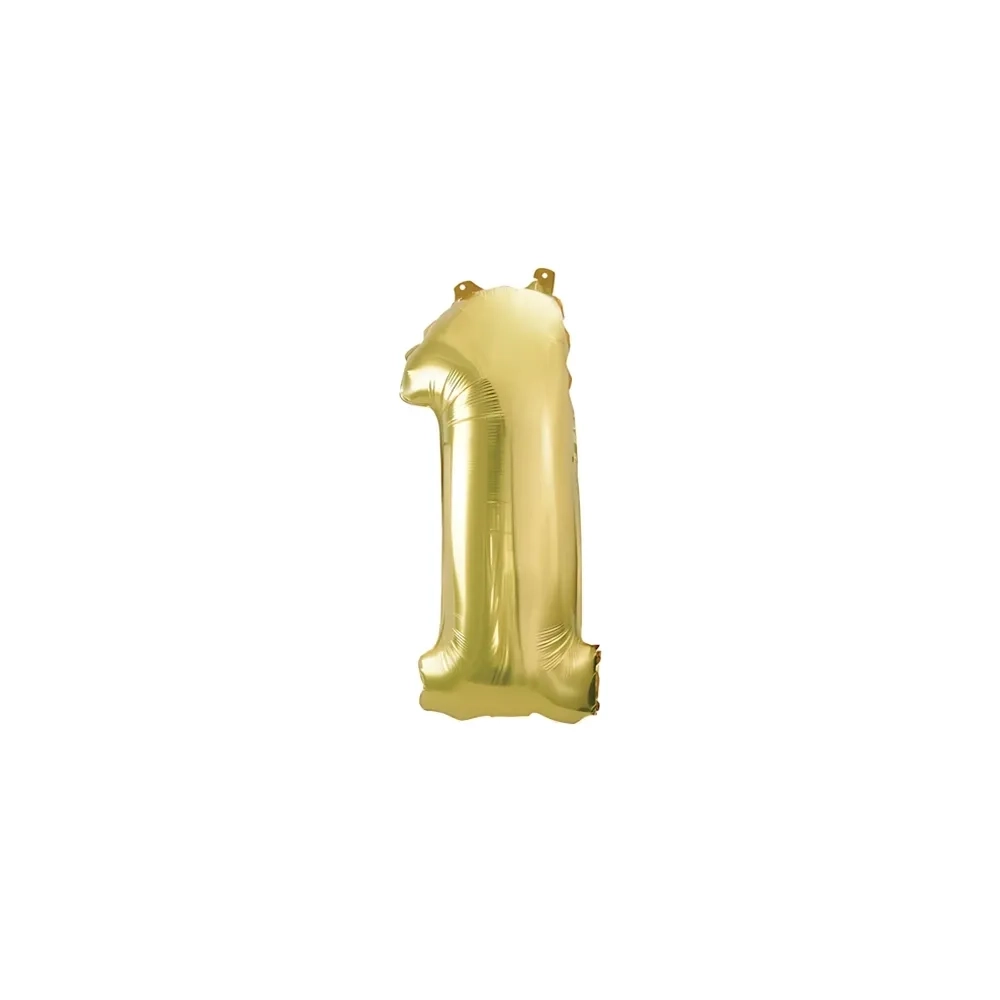 Palloncino numero 1 Champagne con valvola mini shape 14" (35cm) in mylar, 1pz.