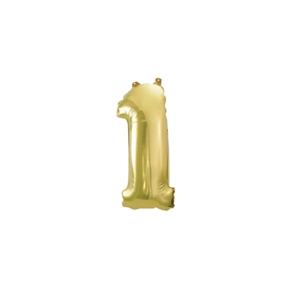 Palloncino numero 1 Champagne con valvola mini shape 14" (35cm) in mylar, 1pz.