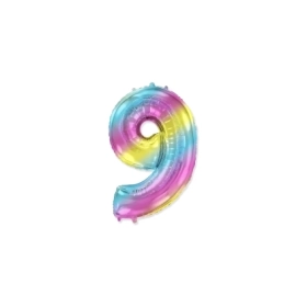 Palloncino numero 9 Multicolor Gradient mini shape 14" (35cm) in mylar, 1pz.