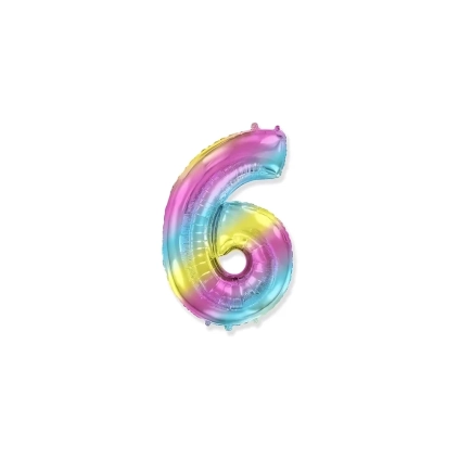 Palloncino numero 6 Multicolor Gradient mini shape 14" (35cm) in mylar, 1pz.
