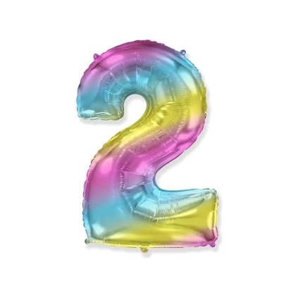 Palloncino numero 2 Multicolor Gradient super shape 40" (101cm) in mylar, 1pz.