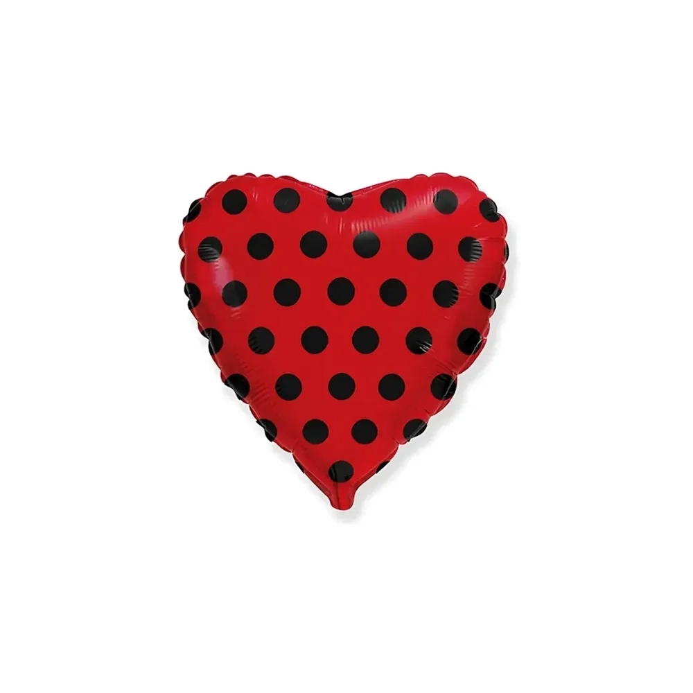 Palloncino cuore Rosso con Pois Neri standard shape 18" (45cm) in mylar, 1pz.