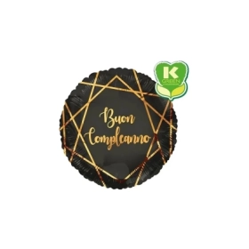 Palloncino Buon Compleanno Geoide Nero standard shape 18" (45cm) in mylar, 1pz.