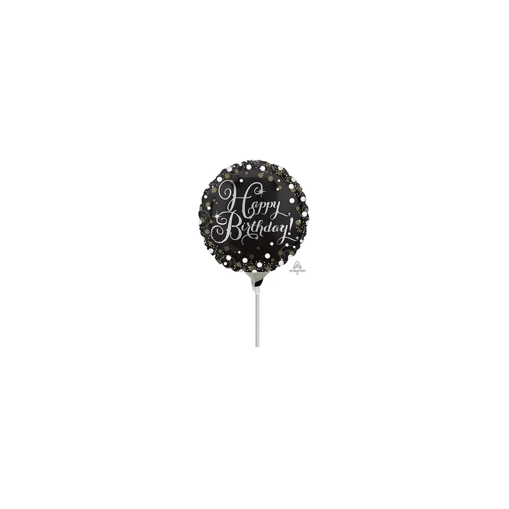 Palloncini Happy Birthday Scintille mini shape 9" (22cm) in mylar, 5pz.