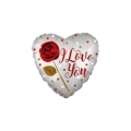 Palloncino a cuore argento con Rosa, Pois e testo I Love You standard shape 18" (45cm) in mylar, 1pz.