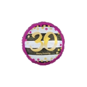 Palloncino Happy Birthday 30 Anni Rosa e Oro standard shape 18" (45cm) in mylar, 1pz.