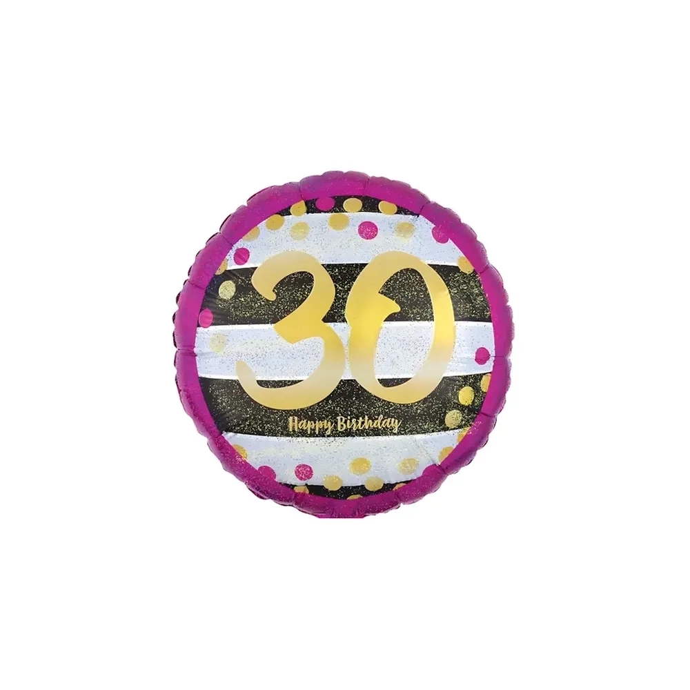 Palloncino Happy Birthday 30 Anni Rosa e Oro standard shape 18" (45cm) in mylar, 1pz.