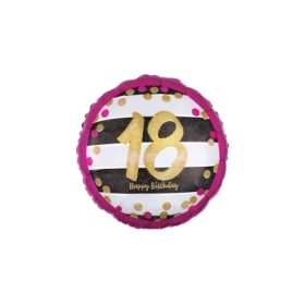 Palloncino Happy Birthday 18 Anni Rosa e Oro standard shape 18" (45cm) in mylar, 1pz.