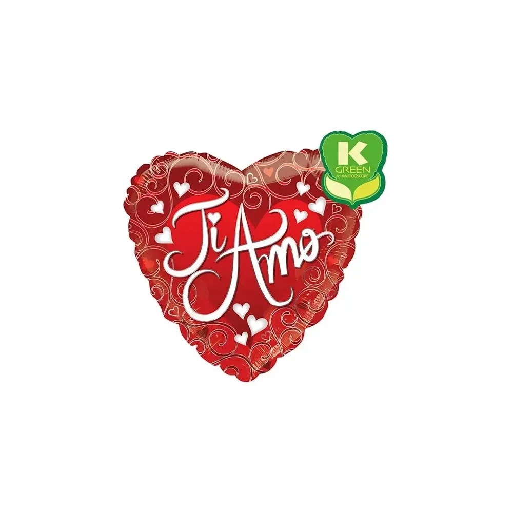 Palloncino cuore Rosso con cuoricini e testo Ti Amo Corsivo standard shape 18" (45cm) in mylar, 1pz.