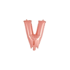 Palloncino Lettera V Rosa Gold mini shape 14" (35cm) in mylar, 1pz.