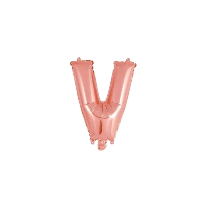 Palloncino Lettera V Rosa Gold mini shape 14" (35cm) in mylar, 1pz.
