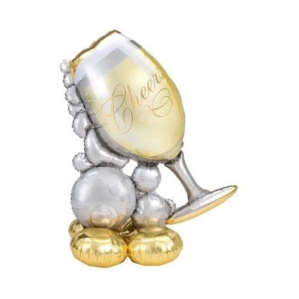 Palloncino Bicchiere di Champagne con Bollicine airloonz 51" (129cm) in mylar, 1pz.
