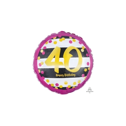 Palloncino Happy Birthday 40 Anni Rosa e Oro standard shape 18" (45cm) in mylar, 1pz.