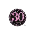Palloncino Happy Birthday 30 Anni rosa e nero scintillante 18" (45cm), 1pz.