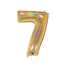 Palloncino numero 7 HoloGlitter Oro super shape 40" (101cm) in mylar, 1pz.