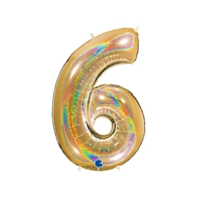 Palloncino numero 6 HoloGlitter Oro super shape 40" (101cm) in mylar, 1pz.
