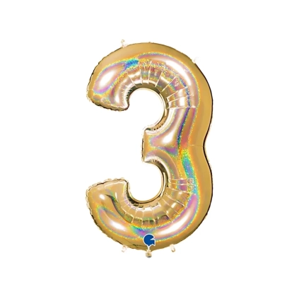 Palloncino numero 3 HoloGlitter Oro super shape 40" (101cm) in mylar, 1pz.