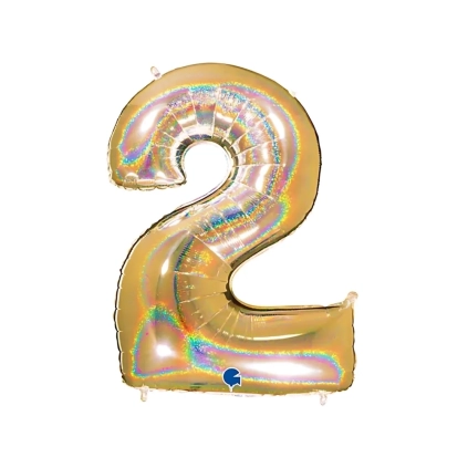 Palloncino numero 2 HoloGlitter Oro super shape 40" (101cm) in mylar, 1pz.