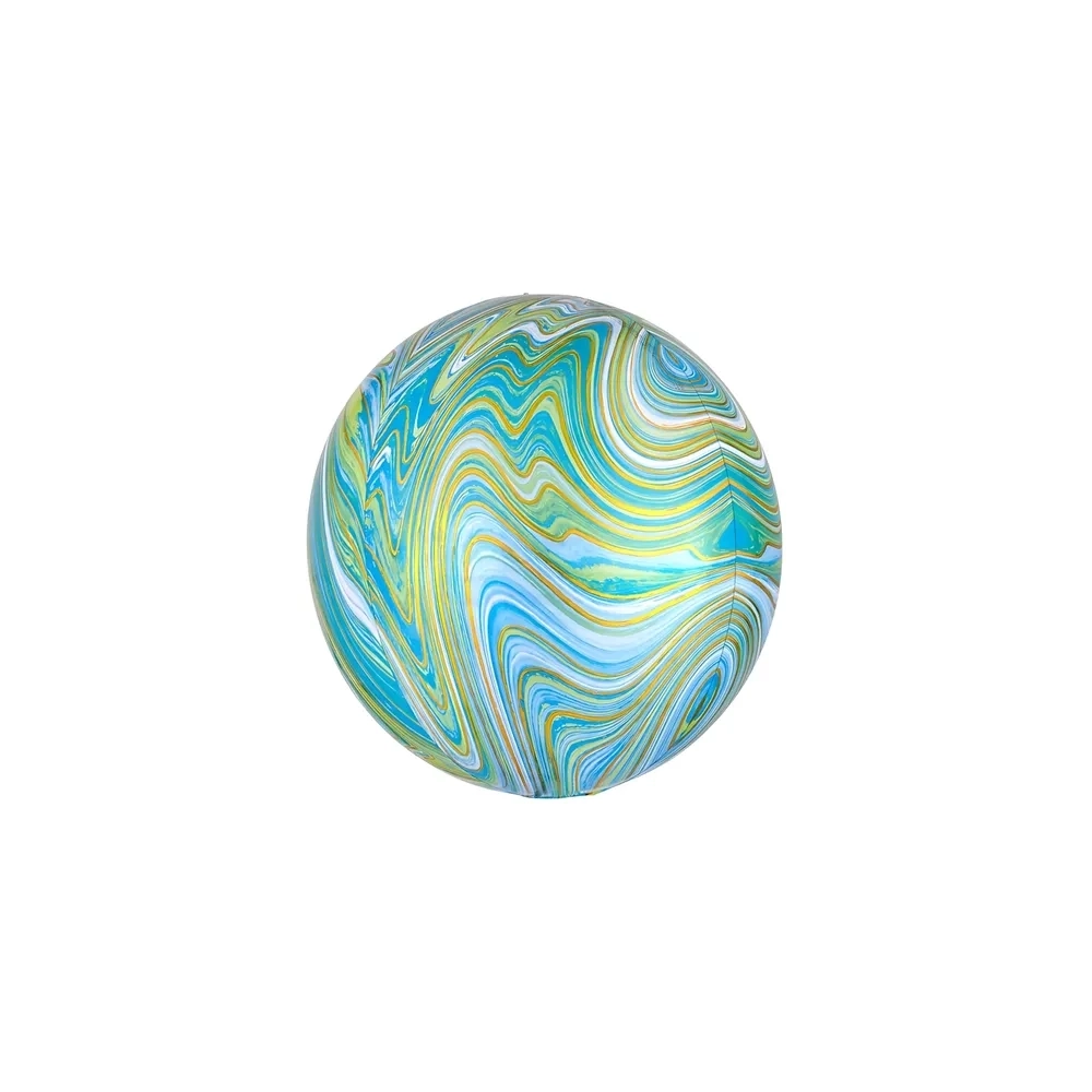Palloncino sferico Marmorizzato Blu - Verde orbz 16" (40cm) in mylar, 1pz.