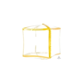 Palloncino Cubo con profili Gold Trim mini shape 15" (38cm) in mylar, 1pz.