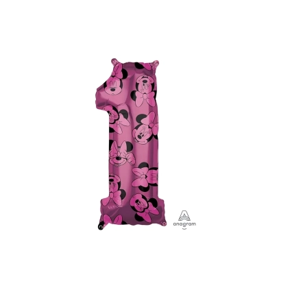 Palloncino numero 1 Rosa Minnie Forever super shape 26" (66cm) in mylar, 1pz.