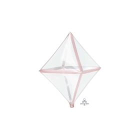 Palloncino Ottaedro trasparentie con finiture Rosa Gold super shape 25" (63cm) in mylar, 1pz.