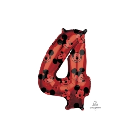 Palloncino numero 4 Rosso Topolino super shape 26" (66cm) in mylar, 1pz.