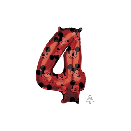 Palloncino numero 4 Rosso Topolino super shape 26" (66cm) in mylar, 1pz.