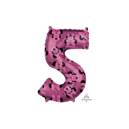 Palloncino numero 5 Rosa Minnie Forever super shape 26" (66cm) in mylar, 1pz.