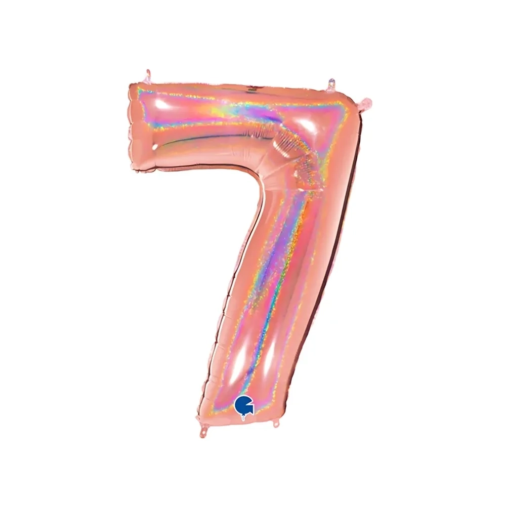 Palloncino numero 7 HoloGlitter Rosa Gold super shape 40" (101cm) in mylar, 1pz.