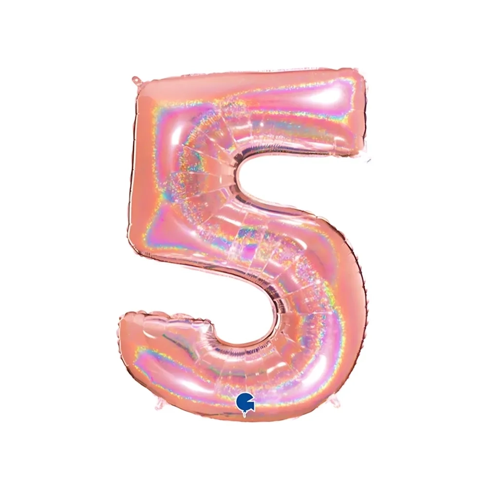 Palloncino numero 5 HoloGlitter Rosa Gold super shape 40" (101cm) in mylar, 1pz.