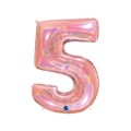 Palloncino numero 5 HoloGlitter Rosa Gold super shape 40" (101cm) in mylar, 1pz.
