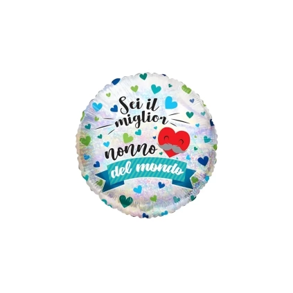Palloncino Olografico Sei il Miglior Nonno del Mondo standard shape 18" (45cm) in mylar, 1pz.