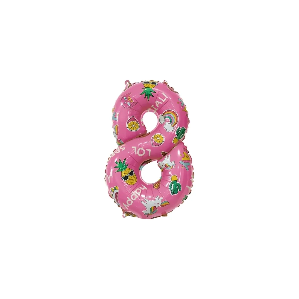Palloncini numero 8 Rosa Hooray Party mini shape 14" (35cm) in mylar, 5pz.