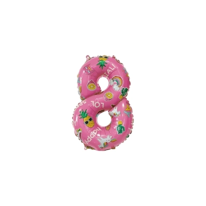 Palloncini numero 8 Rosa Hooray Party mini shape 14" (35cm) in mylar, 5pz.